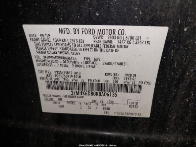 2FMHK6D80KBA06135 Ford Flex Limited