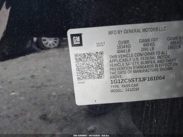 1G1ZC5ST3JF161064 Chevrolet lfv - direct injection, variable valve timing, gen 1