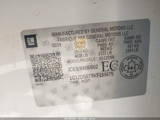 1G1ZD5ST8KF180675 Chevrolet MALIBU LT