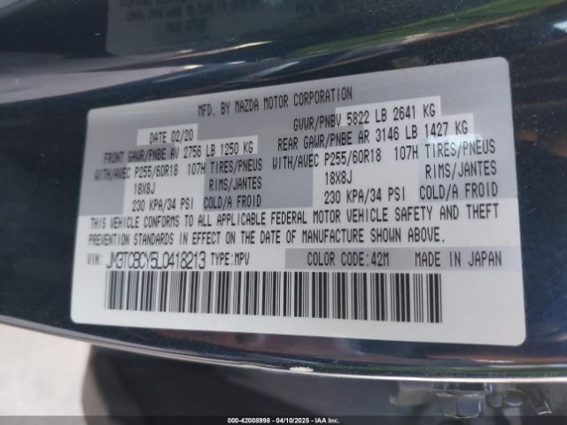JM3TCBCY5L0418213 Mazda Cx-9 Touring