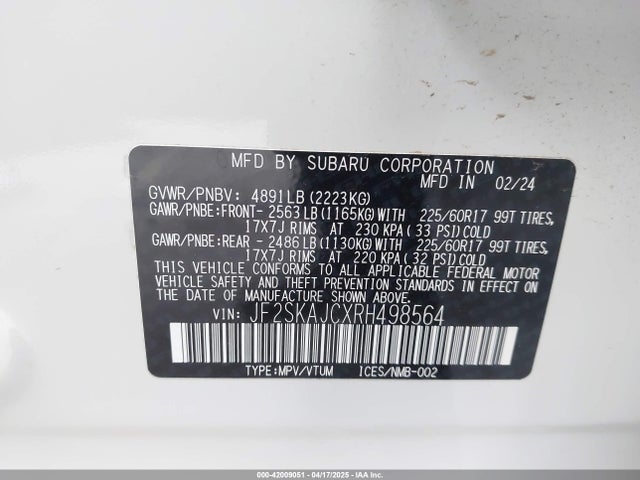 Subaru na u5 2024 JF2SKAJCXRH498564 Image 9