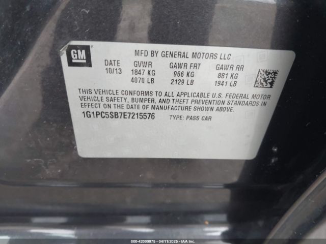 1G1PC5SB7E7215576 Chevrolet Cruze 1lt Auto
