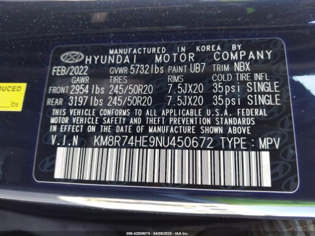 KM8R74HE9NU450672 Hyundai Palisade Calligraphy