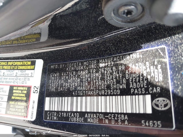 4T1G11AK6PU829509 Toyota CAMRY SE