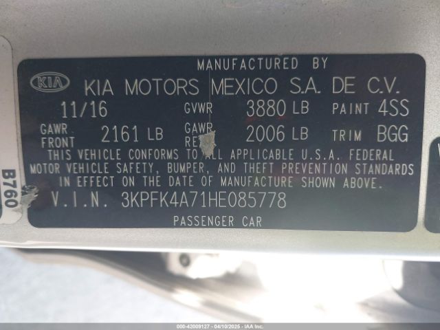 3KPFK4A71HE085778 KIA FORTE LX