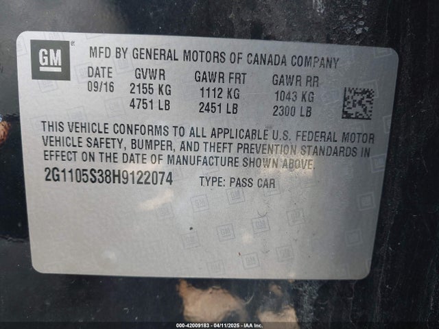 2G1105S38H9122074 Chevrolet IMPALA 1LT