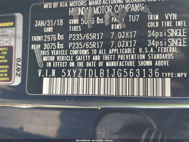 5XYZTDLB1JG563136 Hyundai Santa Fe Sport 2.4l