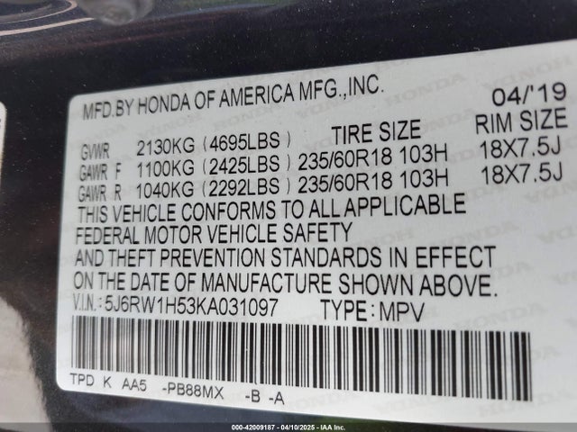 5J6RW1H53KA031097 Honda CR-V EX