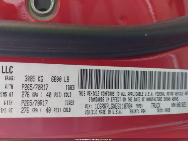 1C6RR7LGXES118784 RAM 1500 Slt