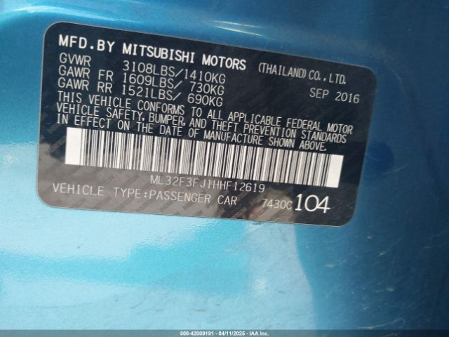 ML32F3FJ1HHF12619 Mitsubishi Mirage G4 Es