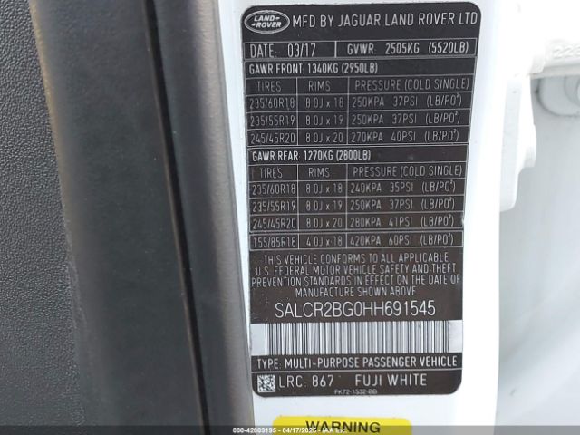 SALCR2BG0HH691545 Land Rover Discovery Sport Hse
