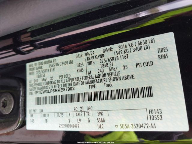 1FTEW3LP6RKE87902 Ford F-150 Xlt