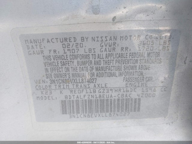Nissan Versa 2020 3N1CN8EVXLL874027 Image 9