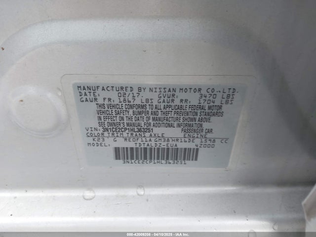 3N1CE2CP1HL363251 Nissan Versa Note Sv