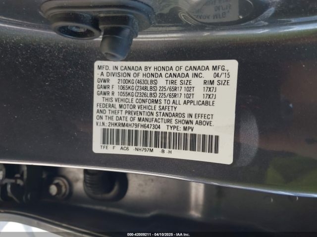 2HKRM4H79FH647304 Honda Cr-v Ex-l
