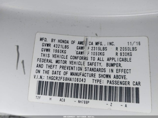 1HGCR2F58HA106043 Honda Accord Sport