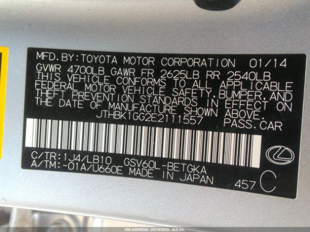 JTHBK1GG2E2111557 Lexus ES 350