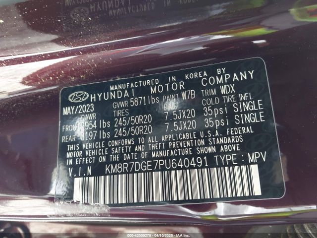 KM8R7DGE7PU640491 Hyundai Palisade Calligraphy