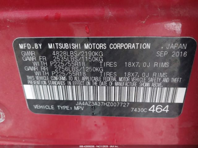 JA4AZ3A37HZ007727 Mitsubishi Outlander Se/sel