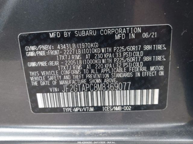JF2GTAPC8M8369077 Subaru Crosstrek Premium
