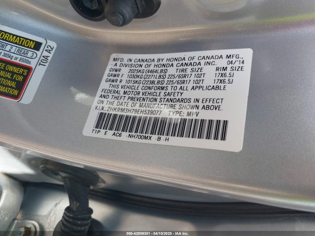2HKRM3H79EH539077 Honda Cr-v Ex-l