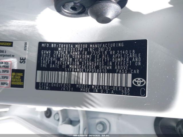 5YFB4MDE1PP058810 Toyota COROLLA LE