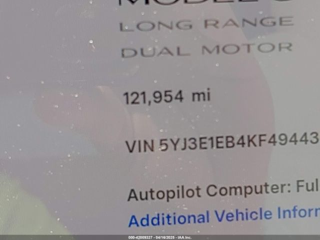 5YJ3E1EB4KF494432 Tesla Model 3 Long Range/performance