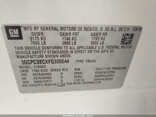 3GCPCSECXFG305644 Chevrolet Silverado 1500 1lz