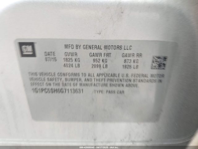 1G1PC5SH6G7113631 Chevrolet Cruze Limited Ls Auto