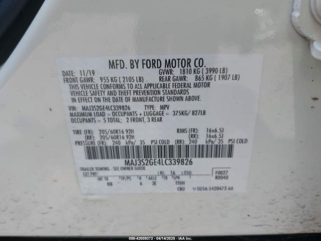 MAJ3S2GE4LC339826 Ford Ecosport Se