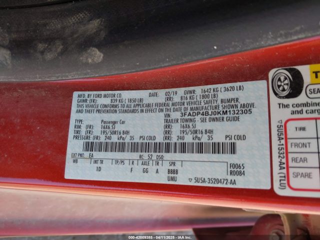 3FADP4BJ0KM132305 Ford FIESTA SE