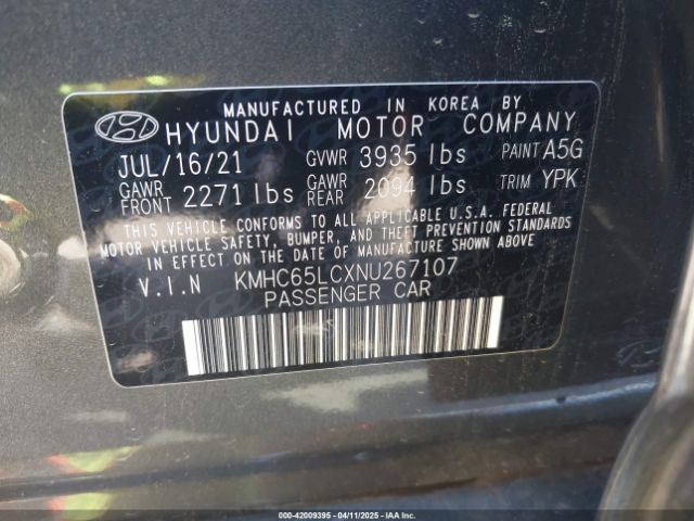 KMHC65LCXNU267107 Hyundai Ioniq Hybrid Blue