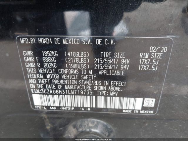 3CZRU6H31LM719735 Honda Hr-v Awd Lx