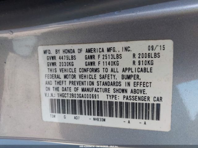 1HGCT2B03GA000691 Honda Accord Touring