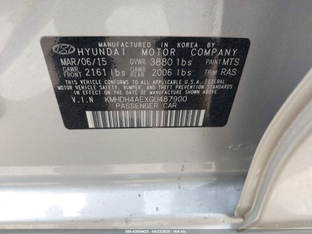 KMHDH4AEXGU487900 Hyundai ELANTRA SE