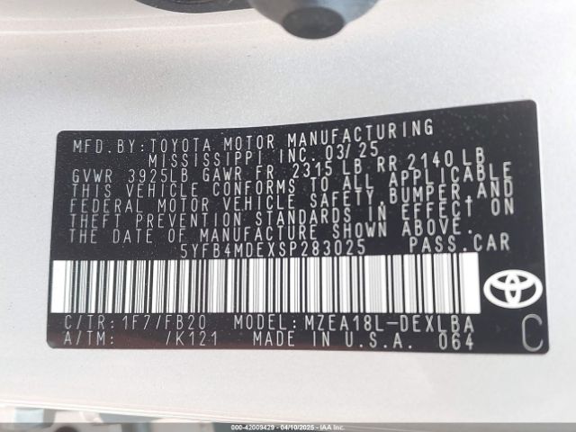 5YFB4MDEXSP283025 Toyota COROLLA LE