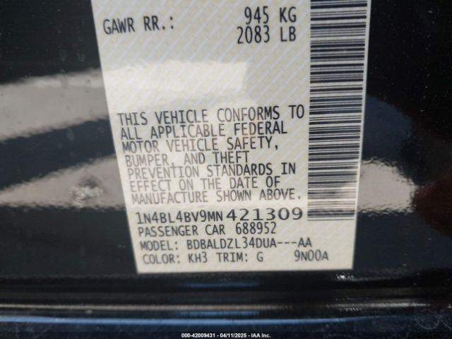 1N4BL4BV9MN421309 Nissan Altima S Fwd