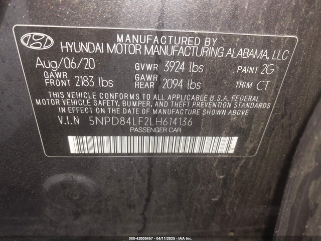 5NPD84LF2LH614136 Hyundai ELANTRA SEL