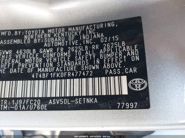Toyota CAMRY LE 2015 4T4BF1FK0FR477472 Image 9