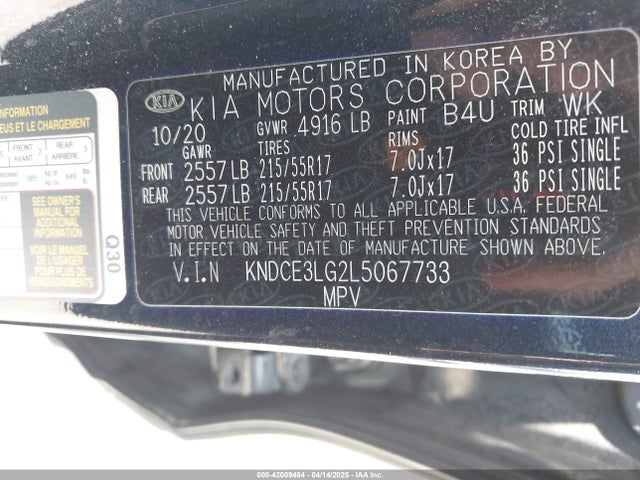 KNDCE3LG2L5067733 KIA Niro Ev Ex Premium