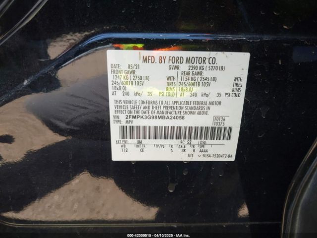 2FMPK3G98MBA24058 Ford EDGE SE