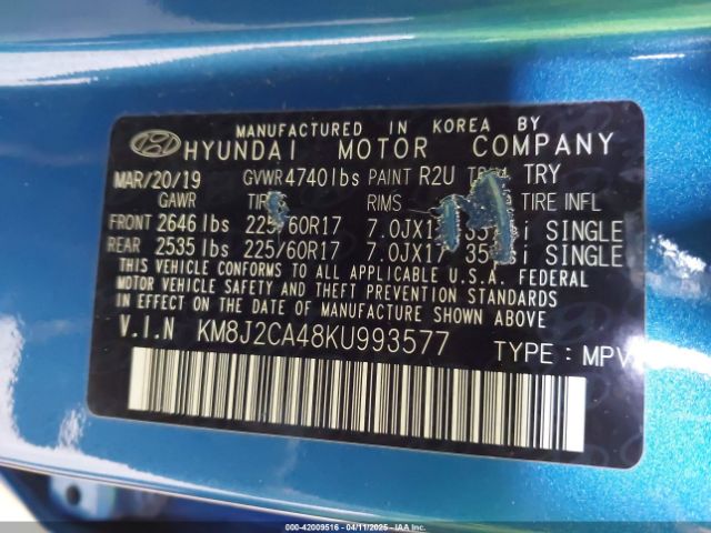KM8J2CA48KU993577 Hyundai TUCSON SE