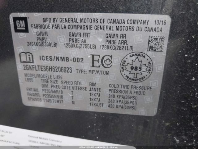 2GKFLTE36H6206923 GMC Terrain Sle-2