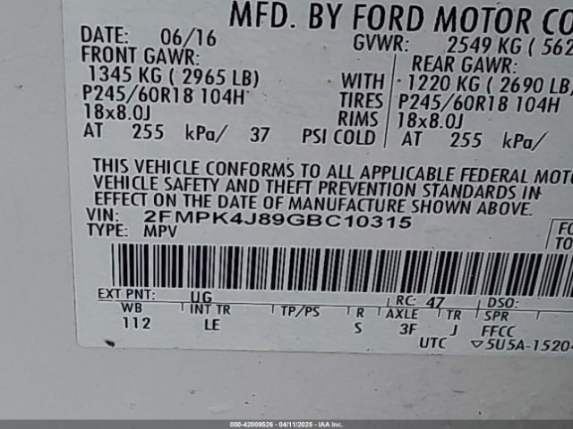 2016 FORD EDGE 2FMPK4J89GBC10315 Photo 8