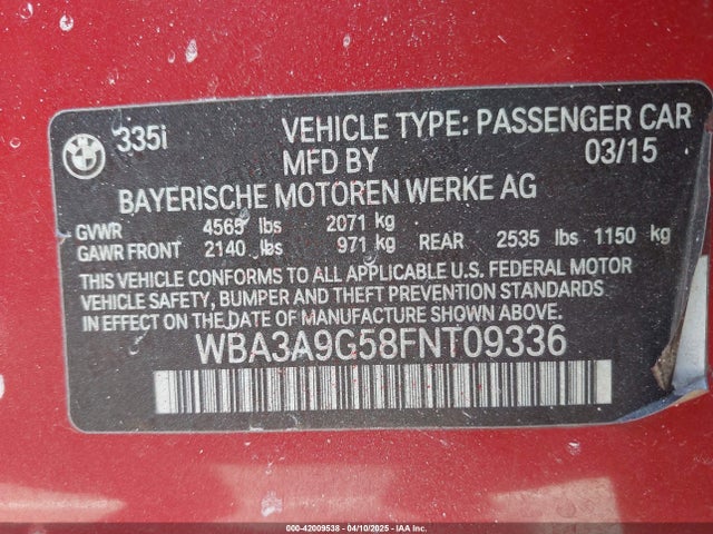 BMW 335i 2015 WBA3A9G58FNT09336 Image 9
