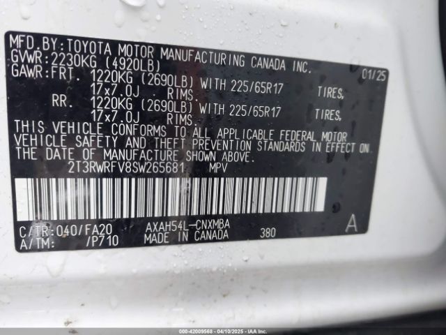 2T3RWRFV8SW265681 Toyota Rav4 Hybrid Xle