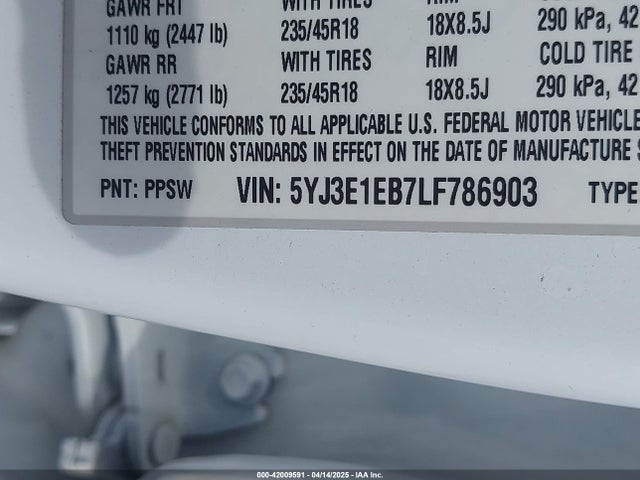 2020 TESLA MODEL 3 5YJ3E1EB7LF786903 Photo 8