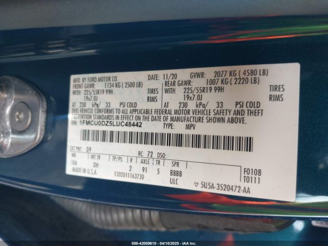 1FMCU0DZ5LUC48442 Ford Escape Titanium Hybrid