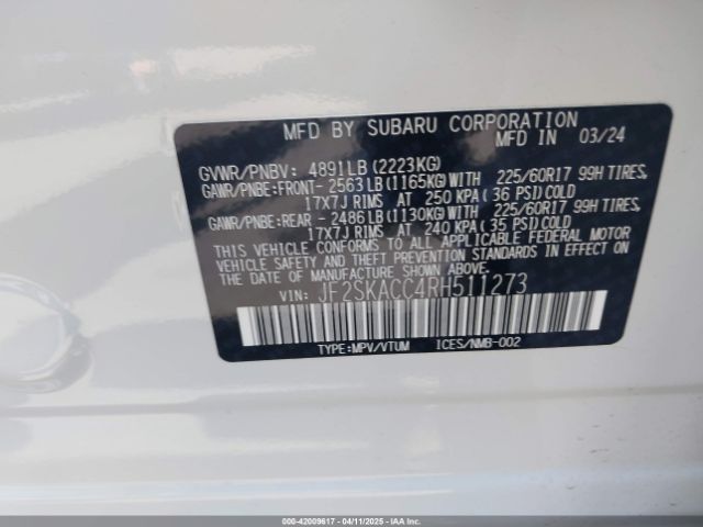 JF2SKACC4RH511273 Subaru Forester Premium