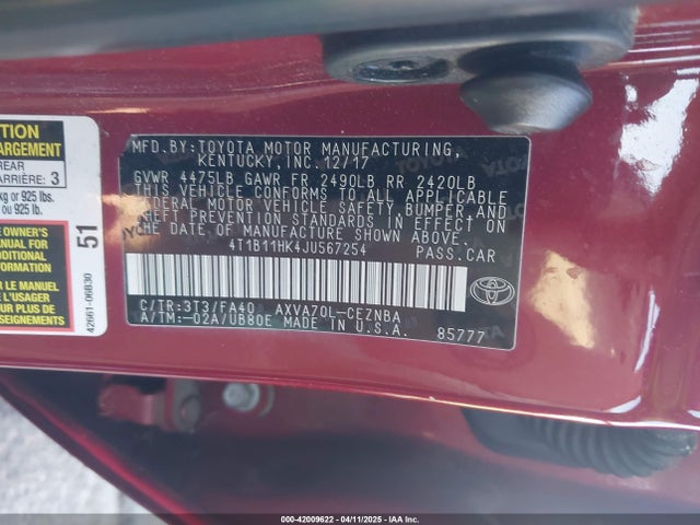 4T1B11HK4JU567254 Toyota CAMRY LE